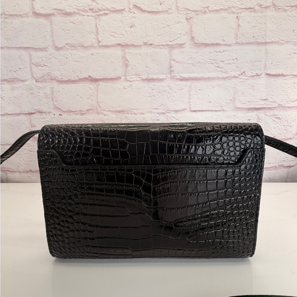 Saint Laurent Cassandra Black Croc-Embossed Envelope Wallet Crossbody Bag - Picture 3 of 15